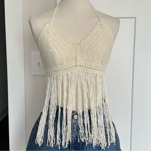 Boho Crochet Fringe Halter Croptop | Size XS